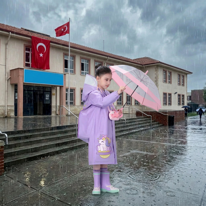 Sevimli Su Geçirmez Çocuk Yağmurluğu ( Sırt Çantası Bölmeli )